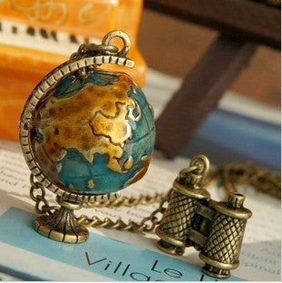 Personality Vintage Miniature Telescope Global Travel Globe Necklace - Edobruce1989
