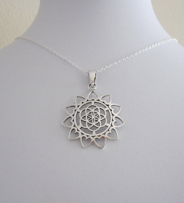 Flower of Life with Hearts sacred Geometry Pendant - Edobruce1989